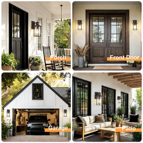 Heavy Duty Motion Sensor Outdoor Wall Lights Dusk To Dawn Porch Light Brown Waterproof Fixture on porch and garage two pack display.