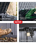 Store It Out Prime Outdoor Resin Storage Shed With Hydraulic Pistons Easy Lift Hinges Ventilation Panels Steel Reinforcement Bin Opening Kit Perfect For Yard Tools Pool Toys And Garden Gear, showing features like step on lock and padlock compatibility.