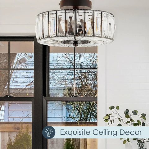 Glam Ceiling Light Fixture Semi Flush Mount In Oil Rubbed Bronze With Crystal Accents, 11.5x11.5x6 inches, Living Room Decor