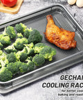 Extra Large Oven Air Fryer Basket Set, Stainless Steel Tray, Large Capacity 17.5 X 11.8 Inches, roasted chicken and broccoli