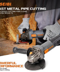 No Nonsense 4-1/2 Inch Angle Grinder 7 Amp 12000 Rpm Built Tough With Durable Housing And Turbo Rim Diamond Blade For Cutting Wet Or Dry Concrete Tile Masonry Steel Smoothly in action with sparks flying.