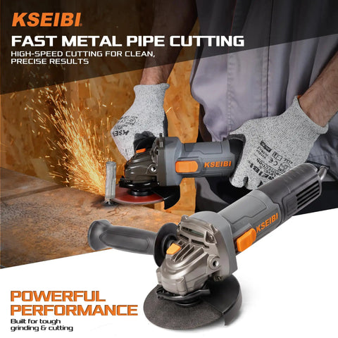No Nonsense 4-1/2 Inch Angle Grinder 7 Amp 12000 Rpm Built Tough With Durable Housing And Turbo Rim Diamond Blade For Cutting Wet Or Dry Concrete Tile Masonry Steel Smoothly in action with sparks flying.