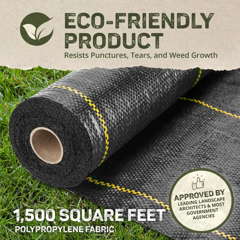 Eco-friendly roll of Pro-5 Heavy-Duty Weed Barrier Fabric 5 Oz Ground Cover Mat 6 By 250 Feet on grass