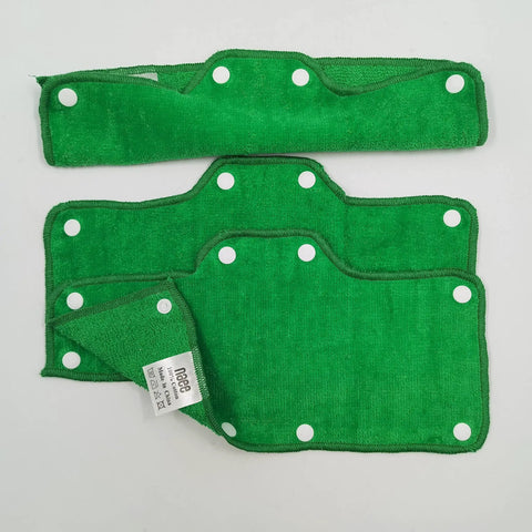 Green Velvet Terry Sweatband For Hard Hats Snap On Liner Washable Keeps Sweat Dry Soft Absorbent 6 Pack displayed