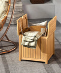 2 In 1 Outdoor Side Table With Storage In Acacia Wood Slatted Design With Umbrella Hole And Removable Base Square End Storage Box