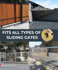 Two Pack Three Inch V Groove Gate Rollers With Double Sealed Bearings For Smooth As Glass Sliding Gate Operation On Galvanized V Track And Standard Angle Iron Frames Built Tough For No Fuss Heavy Duty Use on various sliding gates.