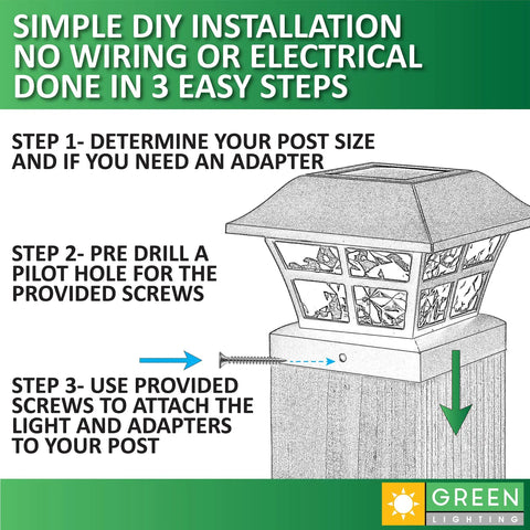 White Solar Post Cap Lights For 4x4 And 5x5 Vinyl Fence Posts Waterproof Outdoor Post Lights 8 Pack Fits 4x4 And 5x5 Posts Solar Powered With Ni-Cd Battery Included, DIY installation guide with three easy steps.