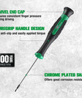 Hella Durable 12 Piece Mini Screwdriver Set Featuring Rock Hard Magnetic Bits And Smooth 360 Degree Swivel For Nitty Gritty Precision And Tech Fixes, showing swivel end cap and anti-slip handle.