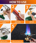 Steps showing how to use the Lightweight Propane Camping Stove With Adjustable Burner 10000 BTU Portable Single Burner Cooker