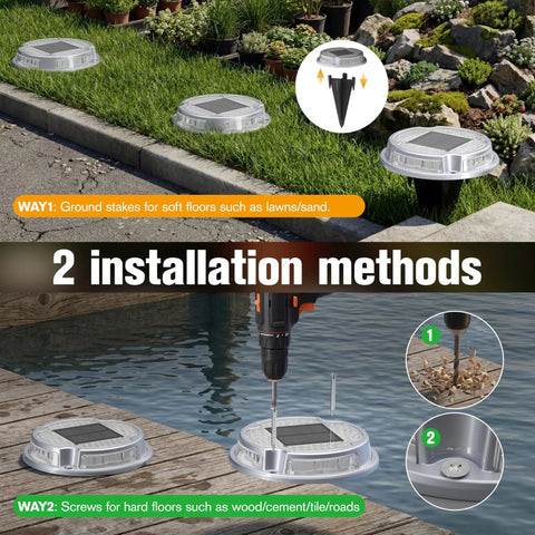 12 Pack Solar Ground Lights With Dual Color Modes White And Blue Waterproof Driveway Marker Lights installation options