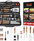 Ultimate Grill Master Gear Set for Blackstone Griddle Premium Stainless Steel BBQ Accessories With Wood Handles 24 Pack displayed