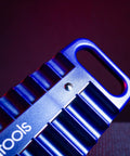 Close-up of blue Magnetic Grab And Go Portable Socket Organizer Tray showing handle and slots for sockets