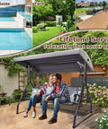 Three Person Outdoor Patio Swing With Adjustable Canopy and Textilene Seat