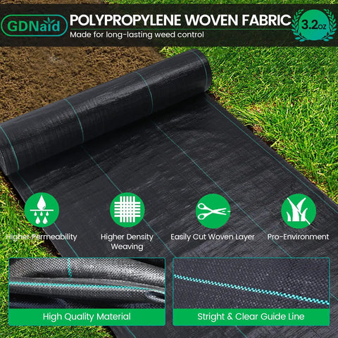 Heavy Duty Weed Barrier Landscape Fabric 3ft X 100ft 3.2oz Woven Garden Cloth For Beds And Lawns Easy Setup Durable Polypropylene Weed Control Cloth For Long Lasting Backyard Landscaping unrolled on grass.