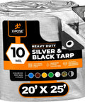 Heavy Duty Poly Tarp 20x25 Foot Weatherproof Cover With 10 Mil Thickness, Waterproof And UV Blocking, folded silver tarp