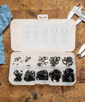 120pc Black Beryllium Bronze E Clip Retaining Ring Set For M1.5 To M10 Open Design Ideal For Pro Shops And Workshops Corrosion Protection Helps Prevent Loosening Washer Clip Snap Ring Kit in organizer box