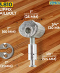 Quick Connect Stair Handrail Post To Post Connector With Gear Driven Mechanism for No Sweat Newel Post Hookup, steel railbolt with measurements.