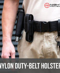 Person wearing TX11 Tactical Flashlight With Duty Belt Holster, 1600 Lumen LED, Military Grade Brightest Tac Light for security