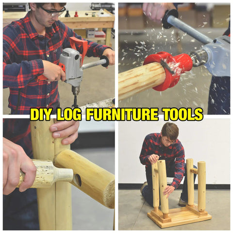 DIY Tenon Cutter For Log Furniture With One Inch Diameter, dual blades creating 60 degree tapered shoulder, tool in use