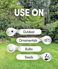 Lawn with labels for All Animal Repellent Granules Ready To Use For Lawns, Gardens And Yards Keep Deer And Rabbits At Bay.