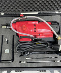 Tough As Nails 25 Inch Concrete Core Drill With 5000W Two Speed Diamond Coring Rig in sturdy case with accessories.