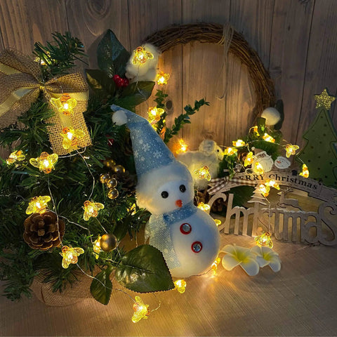 Bee String Lights 40 LED With Remote, 8 Modes, USB Powered Waterproof Fairy Lights illuminating Christmas decor scene
