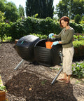 Dual Compost Tumbler With Two 50 Gallon Chambers For No Fuss Turning Black Outdoor Garden Bin For Yard Waste And Kitchen Scraps