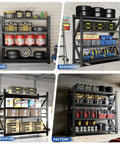 Heavy Duty Steel Shelving Rack With 4 Adjustable Bays Holding 4000 Pounds Capacity Built Like A Tank For Rugged Garage And Workshop Storage Solutions Measuring 69 By 71 By 23 Inches in garage and warehouse settings.