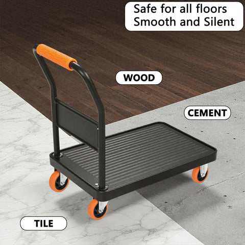 Glow Up Your Garage With These Smooth Rolling Four Inch Caster Wheels Set Of Four Designed For Peak Performance Featuring A Tough As Nails 2200 Pound Load Rating For Furniture And Tool Carts on a rolling cart on wood and cement floors.
