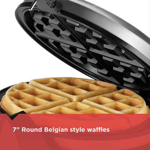 Open view of Four Slice Belgian Waffle Maker With Flip Feature For Evenly Cooked Waffles showing a perfectly cooked waffle