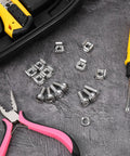 100 Pack Kickass Rack Mount Cage Nut Hardware Kit Featuring Tough M6 X 20mm Stainless Steel Screws And Washers, tools included.