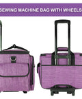 Smooth Rolling Sewing Machine Case With Wheels And Solid Frame Easily Haul Your Craft Gear Across Town As A Comfy Purple Trolley Tote Side and front view