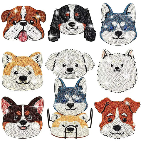 Dog Shaped Diamond Painting Coasters Kit With Holder For Drinks 8 Pieces DIY Diamond Art Coasters For Beginners And Adults
