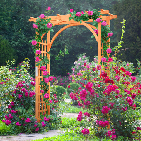 85 Inch Wooden Garden Arch Trellis For Climbing Plants, Outdoor Yard Arbor, Sturdy Brown Garden Entryway Stand For Vines And Flowers