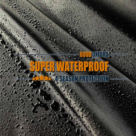 Close-up of waterproof 600D material with water droplets on the 40 Inch Firewood Log Hoop Cover Built Tough As Nails Heavy Duty 600D Waterproof Round Log Rack Weather Resistant With Full Length Zipper And Wood Ring Storage Holder Fits 40 To 41 Inch Hoops.