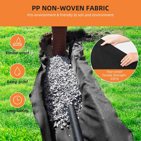 Heavy Duty Geotextile Fabric 6 Ft By 50 Ft Nonwoven PP Ground Stabilizer with gravel and drainage pipe installation
