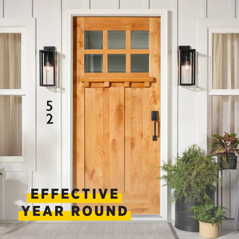 Wooden front door treated with Gloss Water Based Spar Urethane Gallon Size With UV Blockers To Fight Sun Graying And Moisture Like A Champ