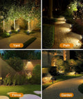 8 Pack Solar Powered Spot Lights Outdoor With 76 LED For 700 Lumens Warm White, illuminating yard, path, fence, and garden.