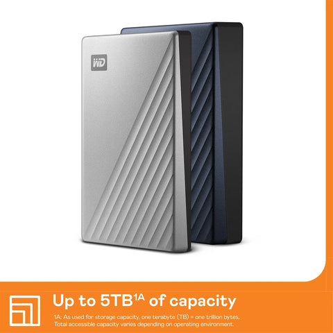 2TB My Passport Ultra Portable External Hard Drive With Ransomware Defense and Password Protection USB C Silver Finish