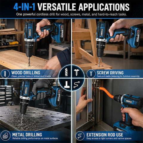 Tough As Nails 21v Cordless Drill Driver Kit With Two Batteries And Five Cleaning Brushes Fifty Nm Torque, wood and metal drilling.
