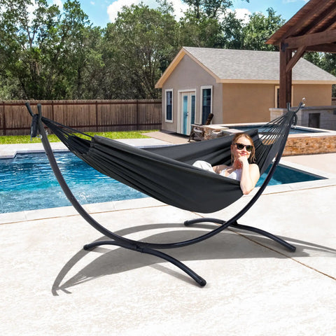 Heavy Duty Hammock Stand With Portable Foldable Patio Hammock For Backyard Or Deck, Sturdy Steel Frame With Non Slip Feet