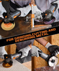No Nonsense 4-1/2 Inch Angle Grinder 7 Amp 12000 Rpm Built Tough With Durable Housing And Turbo Rim Diamond Blade in action on metal.