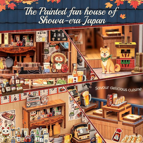 Dope DIY Japanese Izakaya Book Nook Kit For Adults Teens And Beginners, detailed view of miniature Japanese street scene