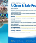 Keep Your Pool And Spa Waters Slick And Safe With This Drop Dead Simple All In One Water Test Kit To Monitor Chlorine pH Alkalinity And Hardness Levels Year Round, displaying water testing guidelines.