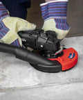 User installing Adjustable Angle Grinder Dust Shroud With Swivel Hose Hookup And Slick Edge Guard Fits 115 To 125 Mm Tools.