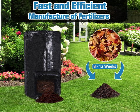 Outdoor Compost Bin For Garden 34 Gallon Reusable Yard Waste Bag Big Capacity For Kitchen Scraps Leaves Weeds Plant Waste Black Durable Outdoor Recycling Solution Mess Free in a garden with compost and leaves