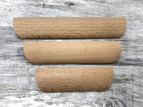 Unfinished Beech Wood Furniture Pulls Set Of 10 Paintable Wooden Cupboard And Drawer Handles on wood surface