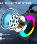 Totally Party-Ready Portable Bluetooth Karaoke System With Two Wireless Mics showing 6.5-inch speaker and LED lights