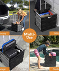 Rock Solid Slim Rolling Utility Cart, Collapsible Space Saving Storage Rack With Telescopic Handle, Hella Durable Fifty Pound Load, No Hassle Flat Fold Mechanism For Home And Workshop, Grey in various uses such as grocery, office, garage, and outdoor.