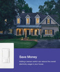 Maestro LED Plus Motion Sensor Dimmer Switch With Wall Plate in white, facilitating energy-saving lighting control for homes at night